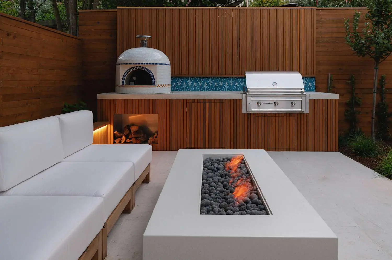 Bespoke Outdoor Fire Pit Pizza Oven And Bbq On Terrace