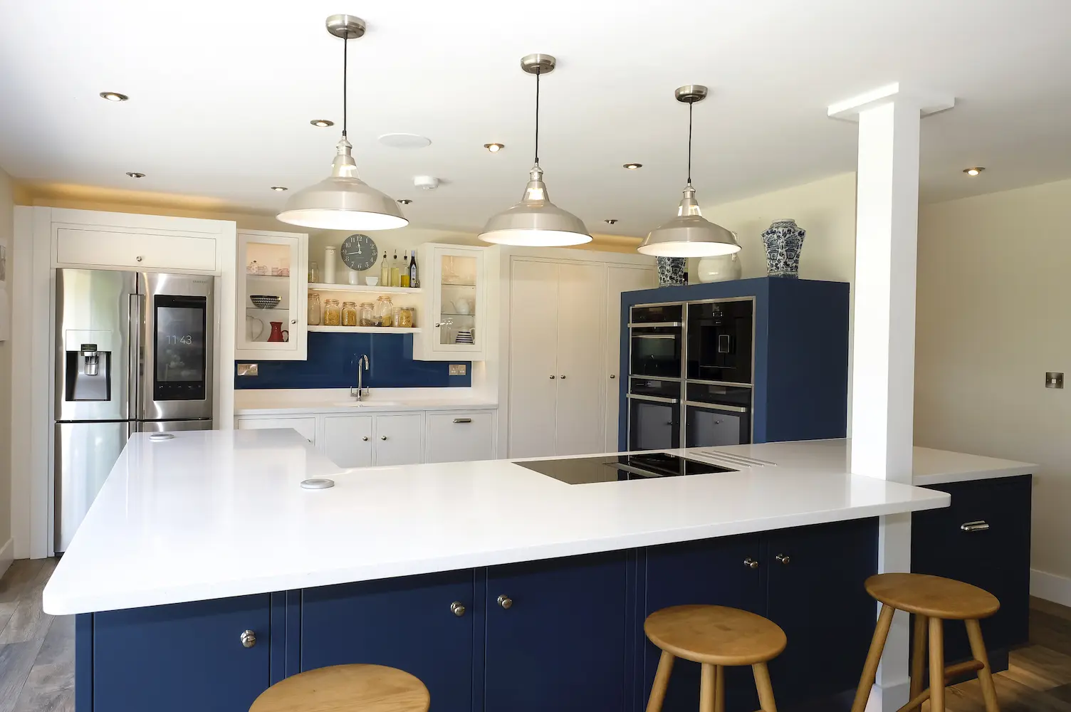 Custom Built Scandi Kitchen Pendant Light Over Worktop
