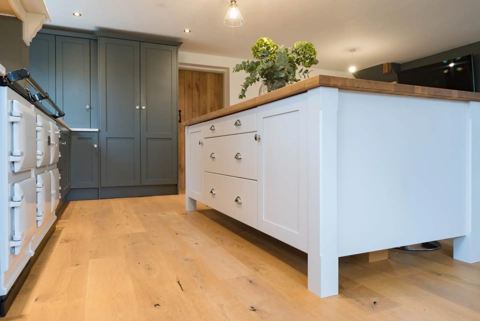 Luxury Shaker Kitchen Island With Solid Oak Worktop And Hand Painted Cabinetry Artisan Collection By Kenton Jones