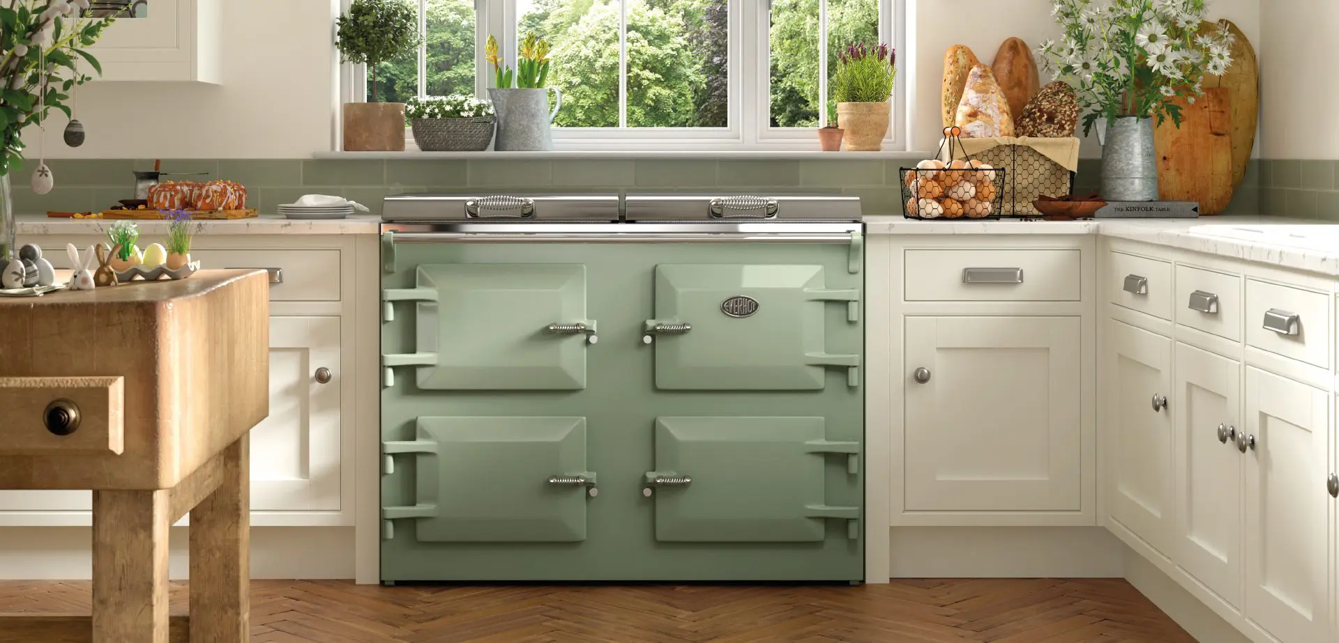 Everhot 120 Series Range Cooker With Chrome Detailing And Traditional In Frame Cabinetry