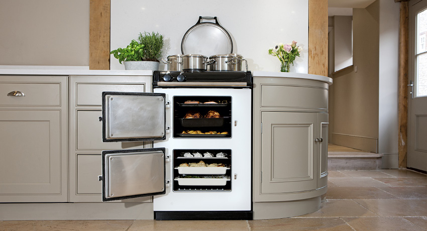 AGA 60 Series in White Open Oven - supplied and installed by Kenton Jones bespoke kitchen fitters